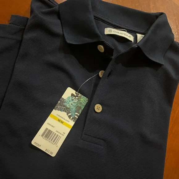 Cubavera Polo NWT Navy Blue Solid Textured Shirt Men's Size Medium - Picture 8 of 9